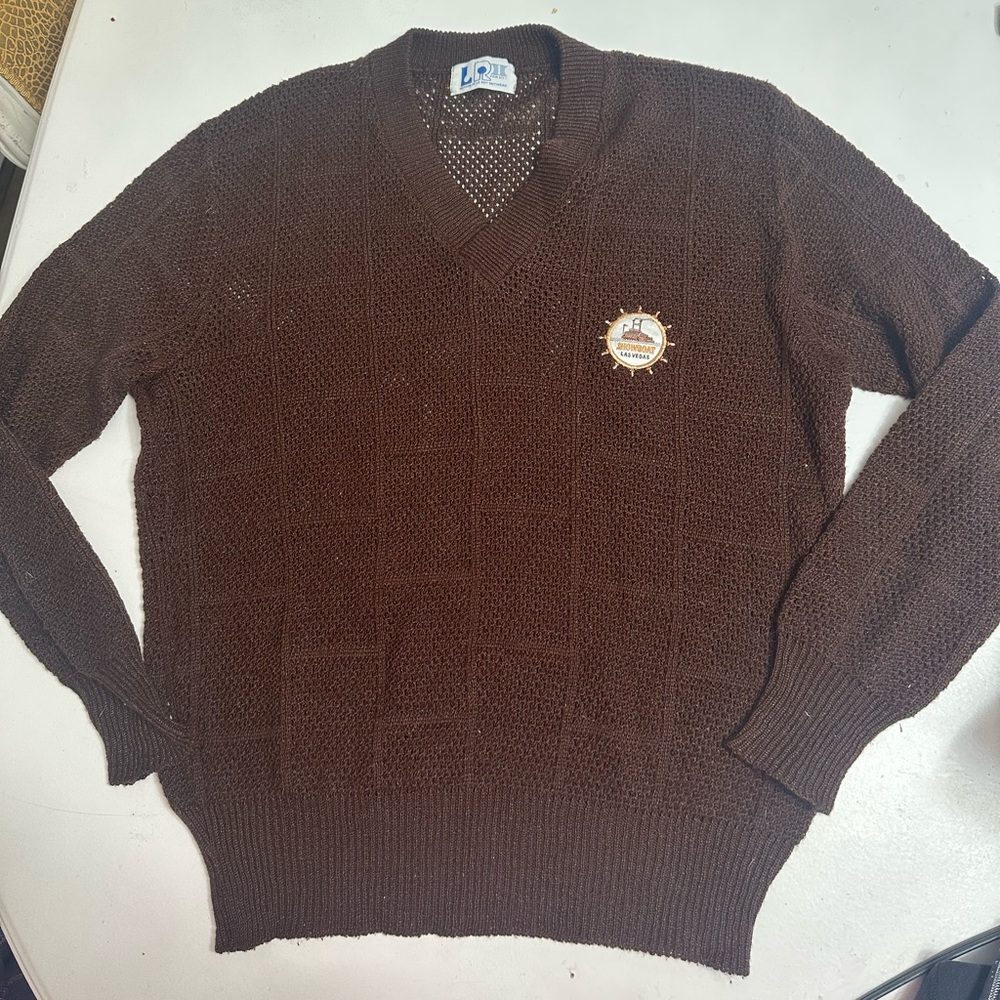 Vintage LeRoy Knit Men's Wool V-Neck Sweater Size Large  Snowboat Las Vegas Euc